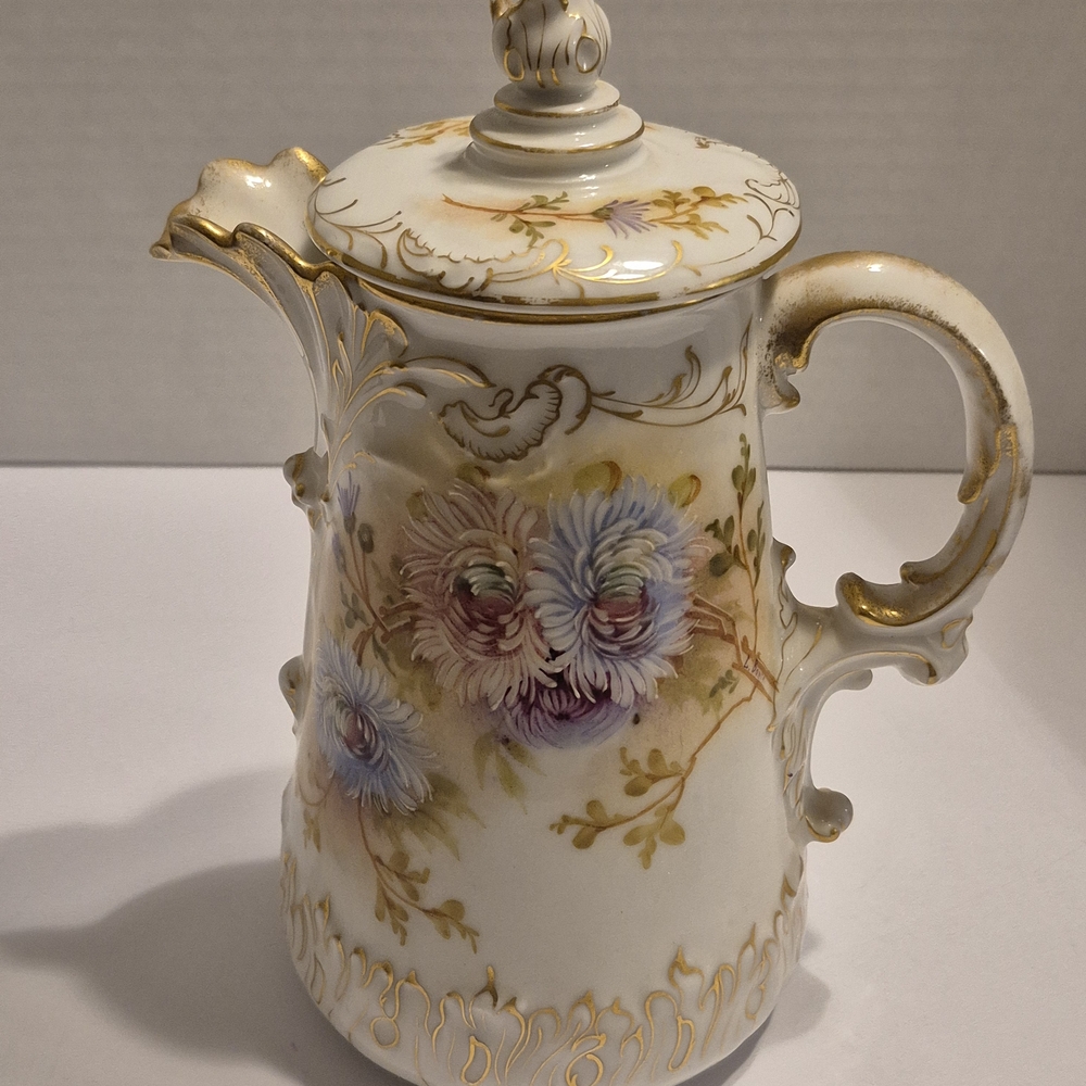 Limoges Floral Pitcher with Gold Trim